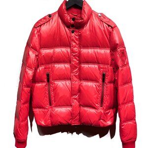 Add Red Down Filled Puffer Bomber Jacket